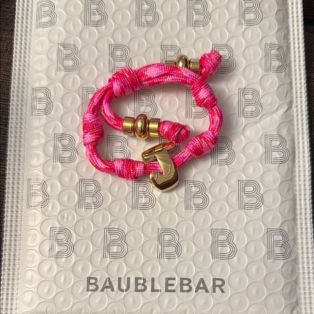 BaubleBar Vibrant Pink and Gold “J” Rope Bracelet